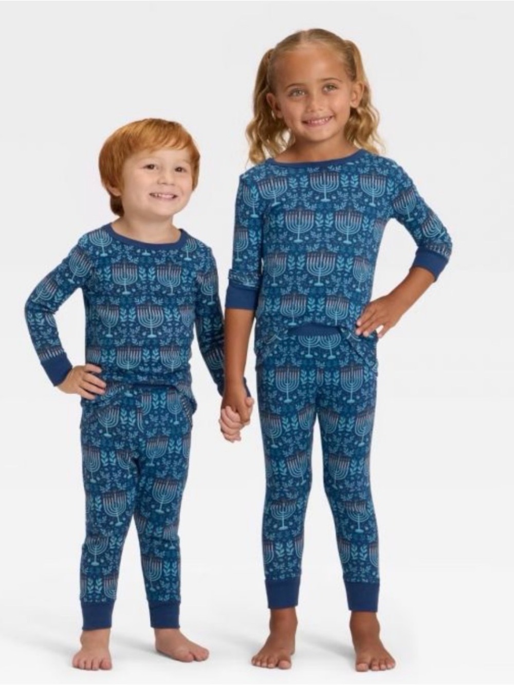 OEXO TEX Kids Blue Menorah-Print Pajama Set 100% cotton